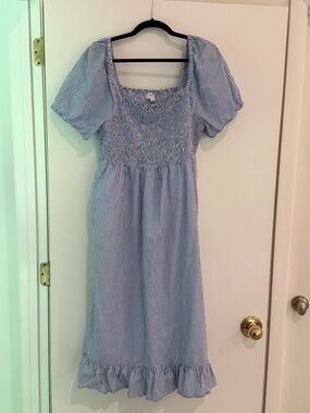 J. Crew Blue & White Striped Smocked Dress